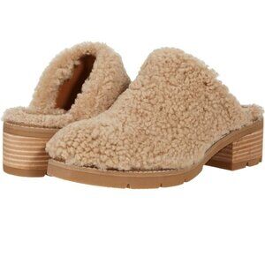Donald Pliner Sammie Real Fur Cozy Clogs Sz 9 Teddy Slip On Tan Chunky Heel Mule